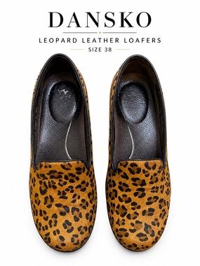 Dansko Leopard Print Leather Slip On Loafers Size 38 Comfort Shoes